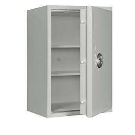 Tresor Lyra 4, Widerstandsgrad I nach EN 1143-1, Volumen 84 l, Türanschlag rechts, Doppelbartschloss mit 2 Schlüsseln, 2 Fachböden, inkl. Verankerungsmaterial, B 500 x T 420 x H 750 mm, lichtgrau RAL 7035