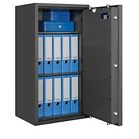 Tresor Lyra 5, Widerstandsgrad 0 nach EN 1143-1, Volumen 109 l, Türanschlag rechts, Doppelbartschloss mit 2 Schlüsseln, 2 Fachböden, inkl. Verankerungsmaterial, B 500 x T 420 x H 950 mm, graphitgrau RAL 7024