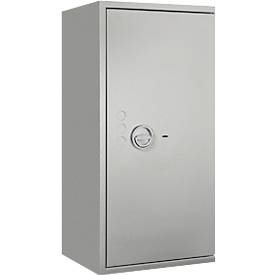 Tresor Lyra 5, Widerstandsgrad 0 nach EN 1143-1, Volumen 109 l, Türanschlag rechts, Doppelbartschloss mit 2 Schlüsseln, 2 Fachböden, inkl. Verankerungsmaterial, B 500 x T 420 x H 950 mm, lichtgrau RAL 7035