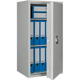 Tresor Lyra 5, Widerstandsgrad 0 nach EN 1143-1, Volumen 109 l, Türanschlag rechts, Doppelbartschloss mit 2 Schlüsseln, 2 Fachböden, inkl. Verankerungsmaterial, B 500 x T 420 x H 950 mm, lichtgrau RAL 7035