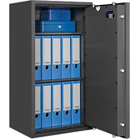 Tresor Lyra 5, Widerstandsgrad I nach EN 1143-1, Volumen 109 l, Türanschlag rechts, Doppelbartschloss mit 2 Schlüsseln, 2 Fachböden, inkl. Verankerungsmaterial, B 500 x T 420 x H 950 mm, graphitgrau RAL 7024