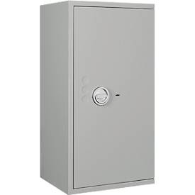 Tresor Lyra 5, Widerstandsgrad I nach EN 1143-1, Volumen 109 l, Türanschlag rechts, Doppelbartschloss mit 2 Schlüsseln, 2 Fachböden, inkl. Verankerungsmaterial, B 500 x T 420 x H 950 mm, lichtgrau RAL 7035