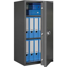 Tresor Lyra 7, Widerstandsgrad 0 nach EN 1143-1, Volumen 118 l, Türanschlag rechts, Doppelbartschloss mit 2 Schlüsseln, 2 Fachböden, inkl. Verankerungsmaterial, B 500 x T 420 x H 1020 mm, graphitgrau RAL 7024