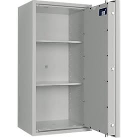 Tresor Lyra 7, Widerstandsgrad 0 nach EN 1143-1, Volumen 118 l, Türanschlag rechts, Doppelbartschloss mit 2 Schlüsseln, 2 Fachböden, inkl. Verankerungsmaterial, B 500 x T 420 x H 1020 mm, lichtgrau RAL 7035