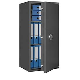 Tresor Lyra 7, Widerstandsgrad I nach EN 1143-1, Volumen 118 l, Türanschlag rechts, Doppelbartschloss mit 2 Schlüsseln, 2 Fachböden, inkl. Verankerungsmaterial, B 500 x T 420 x H 1020 mm, graphitgrau RAL 7024