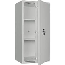 Tresor Lyra 7, Widerstandsgrad I nach EN 1143-1, Volumen 118 l, Türanschlag rechts, Doppelbartschloss mit 2 Schlüsseln, 2 Fachböden, inkl. Verankerungsmaterial, B 500 x T 420 x H 1020 mm, lichtgrau RAL 7035