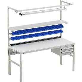 Treston Arbeitstischsystem TPH918, manuell höhenverstellbar, Melaminplatte, B 1800 x T 900 x H 650–900 mm, 300 kg, lichtgrau