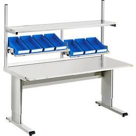 Treston Arbeitstischsystem WB818, stufenlos höhenverstellbar, Melaminplatte, H 700–1100 mm, 300 kg, hellgrau