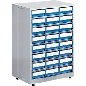 Treston Schubladenmagazin 2440 Gehäuse grau, 24 Schubladen Blau, 7 Böden, 240 kg, bis 336 Sortierungen