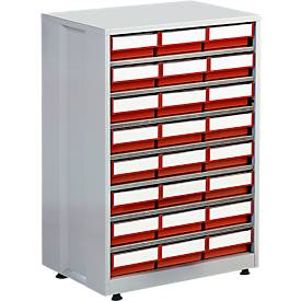 Treston Schubladenmagazin 2440 Gehäuse grau, 24 Schubladen Rot, 7 Böden, 240 kg, bis 336 Sortierungen