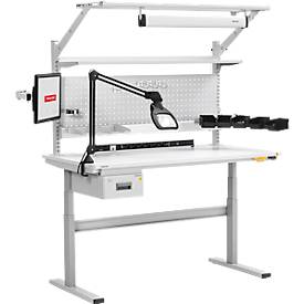 Treston TED Arbeitstisch M750, B 900 x T 800 mm, elektrisch höhenverstellbar, T-Fuß, lichtgrau RAL 7035