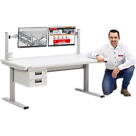 Treston TED Arbeitstisch M750, B 900 x T 800 mm, elektrisch höhenverstellbar, T-Fuß, lichtgrau RAL 7035