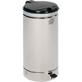 Tret Mülleimer Euro Pedal, für den Innenbereich, Volumen 60 l, mit Griff & Deckel, Ø 350 x H 700 mm, Edelstahl & Kunststoff, kieselgrau