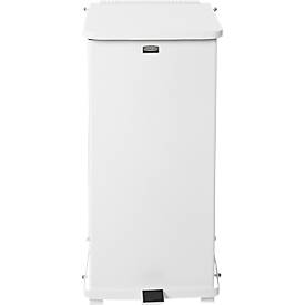 Tretabfalleimer Rubbermaid® Defenders®, rechteckig, Volumen 49 l, selbstschließender Deckel, Stahl verzinkt, weiß