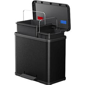 Tretmülleimer Hailo Öko Duo Plus L, 17 + 9 l, rechteckig, Stahlblech, schwarz