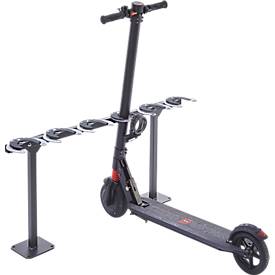 Tretrollerständer, 1-seitig, 6 Einstellplätze, mit Diebstahlschutz, B 1060 x T 175 x H 500 mm, Stahl pulverbeschichtet, anthrazit-schwarz, zum Aufdübeln