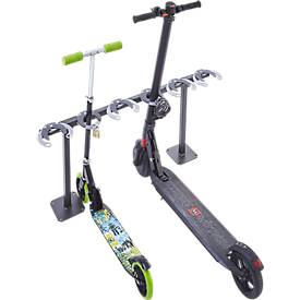 Tretrollerständer, 1-seitig, 6 Einstellplätze, mit Diebstahlschutz, B 1060 x T 175 x H 500 mm, Stahl pulverbeschichtet, anthrazit-schwarz, zum Aufdübeln