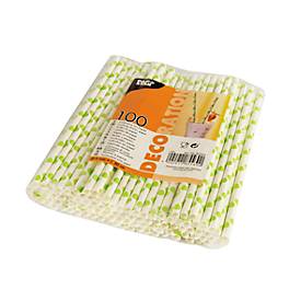 Trinkhalme Papstar Green Dots, Einweg, L 200 x Ø 6 mm, aus FSC®-zertifiziertem Papier, weiß mit grünen Punkten, 100 Stück