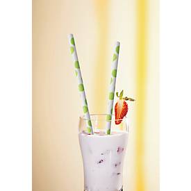 Trinkhalme Papstar Green Dots, Einweg, L 200 x Ø 6 mm, aus FSC®-zertifiziertem Papier, weiß mit grünen Punkten, 100 Stück