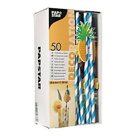 Trinkhalme Papstar Pineapple, Einweg, L 200 x Ø 6 mm, aus FSC®-zertifiziertem Papier mit 3-D Ananas, blau-weiß, 50 Stück