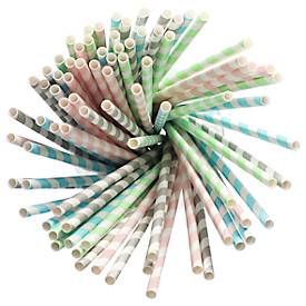 Trinkhalme Papstar Stripes, Einweg, L 200 x Ø 6 mm, aus FSC®-zertifiziertem Papier, farbsortiert, 100 Stück