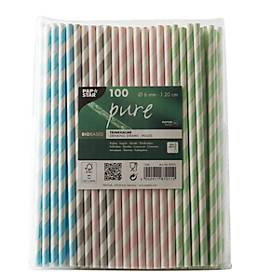 Trinkhalme Papstar Stripes, Einweg, L 200 x Ø 6 mm, aus FSC®-zertifiziertem Papier, farbsortiert, 100 Stück