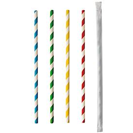 Trinkhalme Papstar Stripes, Einweg, L 200 x Ø 6 mm, einzeln umhüllt, aus FSC®-zertifiziertem Papier, farbsortiert, 100 Stück