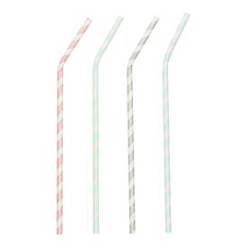 Trinkhalme Papstar Stripes, Einweg, L 220 x Ø 6 mm, flexibel bieg- & knickbar, aus FSC®-zertifiziertem Papier, farbsortiert, 100 Stück
