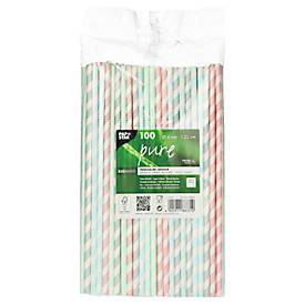 Trinkhalme Papstar Stripes, Einweg, L 220 x Ø 6 mm, flexibel bieg- & knickbar, aus FSC®-zertifiziertem Papier, farbsortiert, 100 Stück