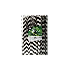 Trinkhalme Papstar Stripes, Einweg, L 240 x Ø 6 mm, aus FSC®-zertifiziertem Papier, schwarz-weiß, 100 Stück
