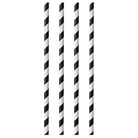 Trinkhalme Papstar Stripes, Einweg, L 290 x Ø 6 mm, aus FSC®-zertifiziertem Papier, schwarz-weiß, 100 Stück