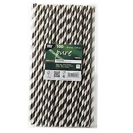 Trinkhalme Papstar Stripes, Einweg, L 290 x Ø 6 mm, aus FSC®-zertifiziertem Papier, schwarz-weiß, 100 Stück