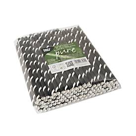 Trinkhalme Papstar Stripes, für Shakes, Einweg, L 200 x Ø 8 mm, aus FSC®-zertifiziertem Papier, schwarz-weiß, 100 Stück