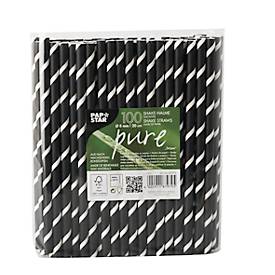Trinkhalme Papstar Stripes, für Shakes, Einweg, L 200 x Ø 8 mm, aus FSC®-zertifiziertem Papier, schwarz-weiß, 100 Stück