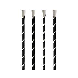 Image of Trinkhalme Papstar Stripes, mit Löffel, Einweg, L 200 x Ø 8 mm, aus FSC®-zertifiziertem Papier, schwarz-weiß, 100 Stück