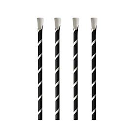 Trinkhalme Papstar Stripes, mit Löffel, Einweg, L 200 x Ø 8 mm, aus FSC®-zertifiziertem Papier, schwarz-weiß, 100 Stück