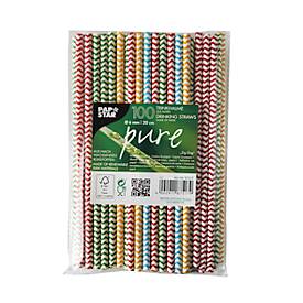 Trinkhalme Papstar Zig-Zag, Einweg, L 200 x Ø 6 mm, aus FSC®-zertifiziertem Papier, farbsortiert, 100 Stück
