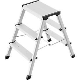 Trittleiter Hailo D60 StandardLine, 2 x 3 Stufen, bis 150 kg, klappbar, Anti-Rutsch-Füße, Aluminium & Kunststoff, B 440 mm
