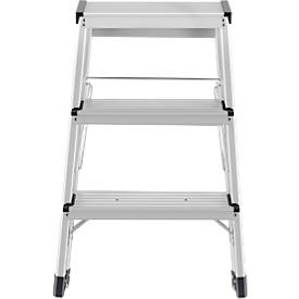 Trittleiter Hailo D60 StandardLine, 2 x 3 Stufen, bis 150 kg, klappbar, Anti-Rutsch-Füße, Aluminium & Kunststoff, B 440 mm