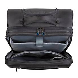 Trolley Lightpak LANDO, 2 Hauptfächer, Laptopfach bis 15'', Handyfach, 6 Einsteckfächer, Reißverschlussfach, 2 Vortaschen, Teleskopgriff, Nylon, schwarz