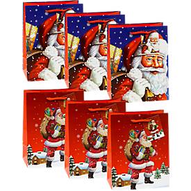 TSI-cadeauzakjesset Sinterklaas, 6-delig, 3 x motief „Sinterklaas in het landschap“/3 x motief „Sinterklaas tegen een blauwe lucht“, PP-folie, blauw