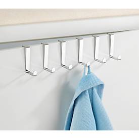 Türgarderobenhaken, zum Einhängen an Türen mit Falzstärke 20 & 40 mm, B 76 x T 60 x H 12 mm, rostfreier Edelstahl, silber, 6 Stück