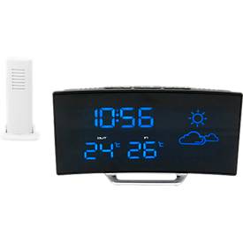 Uhrenradio Soundmaster® FUR100, UKW PLL, mit Funkuhr, Wetterstation & Außensensor, 2 Weckzeiten & 4 Wetterarten, Curved Design, schwarz