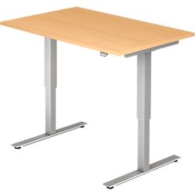 Ulm bureau, elektrisch in hoogte verstelbaar, T-poot, B 1200 mm, beukenhouten afwerking