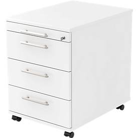 ULM cajonera móvil, 3 cajones, 1 cajón para utensilios, An 428 x Pr 580 x Al 590 mm, blanco/blanco