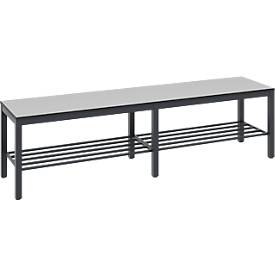 Umkleidebank Basic Plus, für Feuchträume, ohne Rückenlehne, 6-Fußgestell schwarzgrau RAL 7021, mit Schuhrost, B 1500 mm, Dekor silbergrau