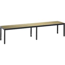 Umkleidebank Basic Plus, für Feuchträume, ohne Rückenlehne, 6-Fußgestell schwarzgrau RAL 7021, ohne Schuhrost, B 1960 mm, Dekor Eiche Serrano