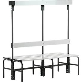 Umkleidebank, Edelstahlrohr/Alu, doppelt mit Garderobenteil, 1500 mm breit, anthrazit