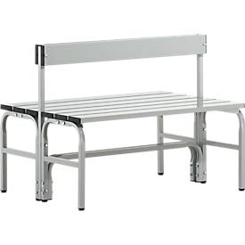 Umkleidebank, Edelstahlrohr/Alu, doppelt mit Rückenteil, L 1015 mm, lichtgrau