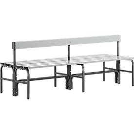 Umkleidebank, Edelstahlrohr/Alu, doppelt mit Rückenteil, L 2000 mm, anthrazit